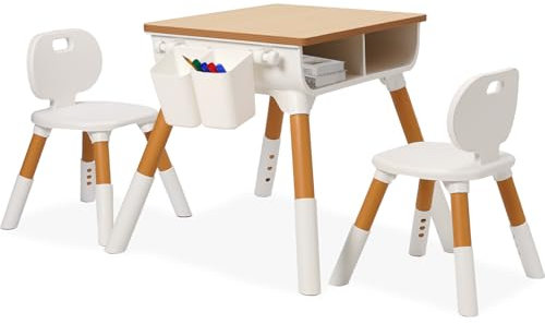 Siairo Kindertisch mit 2 Stühlen, Höhenverstellbar kindersitzgruppe für Kindergarten, Schreibtisch Kinder mit stauraum und Kinderstuhl, Kinder Tisch Stuhl Set, Maße: 55 x 55 x 40 cm