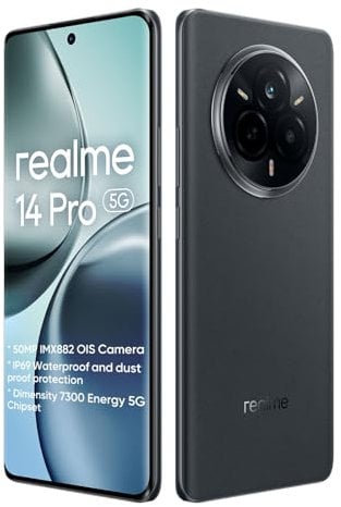 realme 14 Pro 5G Smartphone 8+256GB,50MP IMX882 OIS Camera,Dimensity 7300 processeur,120Hz 6.77'' Curved Vision Display,5260mAh Titan Battery,Nero