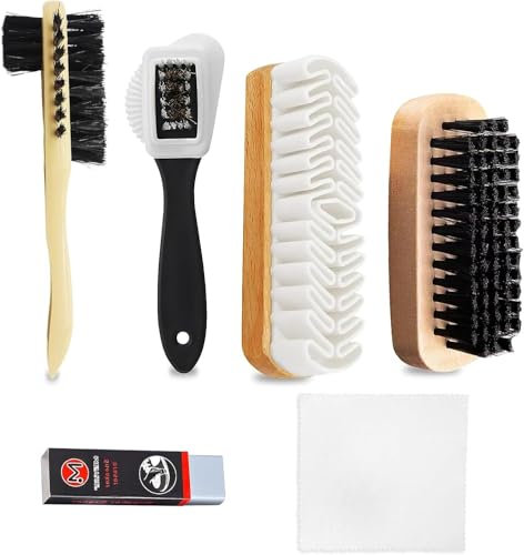 UOSIWYA 6 PCS Suede Brush for Shoes, Suede Cleaning Kit 4-Sided Shoe Brush with Nylon Bristles Multifunctional Nubuck Shoes Cleaner with Eraser and Clean Cloth