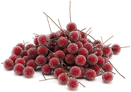 Lot de 100 Baies artificielles de Houx givrées, Faux Fruits Rouges de Bayberry avec tiges pour décorations de fête de Noël, réalistes et Vives, Haute flexibilité,