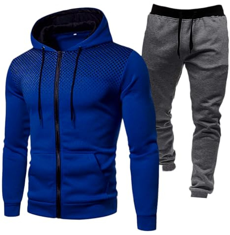 RUMAOZIA Tracksuit Set Men Regular Fit Sports Suit 2-Piece Jogging Suit Hip Hop Streetwear Teenager Sportswear Winter Padded Tracksuit with Hoodie and Jogging Pants Sports Suit, Z04 Blue, L