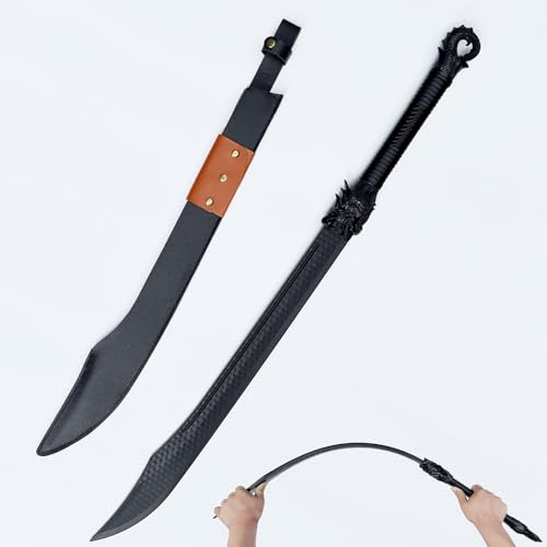 High Strength Polypropylene Martial Arts Training Sword Unbreakable PP Plastic with Leather Sheath, Dragon Hilt Design,Black Practice Katana Sword for Role-Playing and Stage Performance