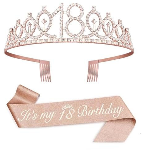 teokyat Krone Geburtstag - Deko 18. Geburtstag Mädchen, Krone 18 Geburtstag Mädchen, Geburtstagskrone und Schärpe Geburtstag für Birthday Girl Party Dekorationen Geschenke