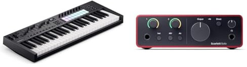 Novation Launchkey 49 [MK4] – 49 key Semi-Weighted, USB, MIDI Keyboard Controller + Focusrite Scarlett Solo 4th Gen USB Audio Interface, for the Guitarist, Vocalist, or Producer.