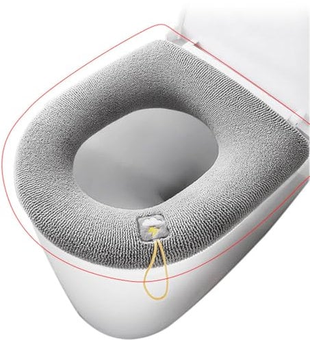 5 Pack Thicker Bathroom Toilet Seat Cover Pads Grey,Soft Warmer Toilet Seat Cushion Cover Stretchable Washable Fiber Cloth Comfortable Toilet Lid Seat Cover