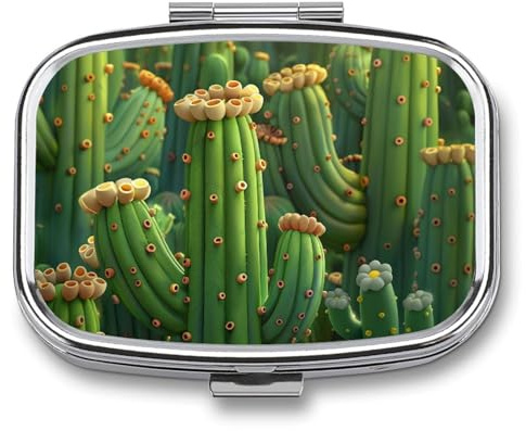 Grüner Kaktus Pillendose 2 Fächer Tablettenbox für Tasche Geldbörse Medizin Vitamin Organizer 5.5x4cm