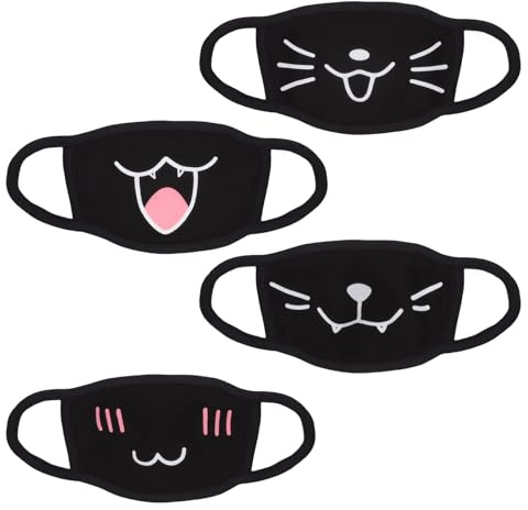 UOCAI 4 Pack Mundschutz Femboy Maske, Anime Mundschutz Baumwollmaske Lustige Kawaii Cartoon Baumwollmaske Wiederverwendbare Cosplay Manga Maske für Männer Frauen Kinder Schule Outdoor Party