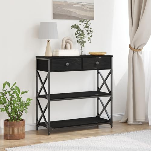 Générique Table Console Noir Chêne 75x28x75 cm Bois d'ingénierie et Acier,Meubles,Tables,Tables Basses et Tables d'appoint,Tables d'appoint,Noir,17.3 KG,863537