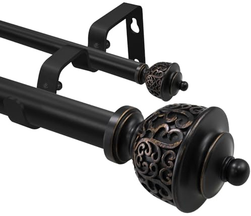 2,5 cm schwarze Doppel-Gardinenstange mit Endstücken im Vintage-Stil, 71,1-121,9 cm, für Schlafzimmer und Heimdekoration
