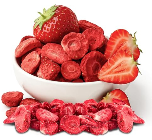 Freeze Dried Strawberry Slices 100g – Freeze-Dried Sliced Strawberries Slice Fruit Chips Freezer Dry Bulk 100% Natural Unsweetened Raw for Baking Breakfast Porridge Smoothies Cake Decoration