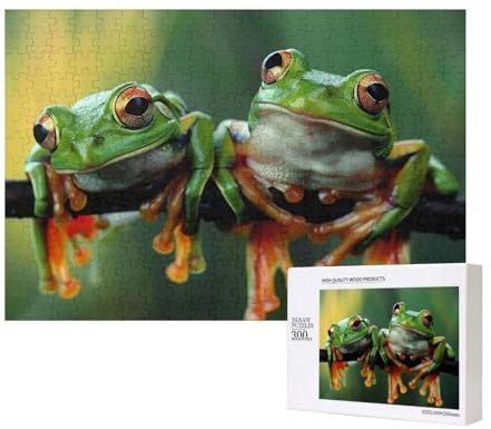 300 Teile Puzzle mit Aufbewahrungsbox, lustige Frösche bedrucktes Holzpuzzle 40 x 28 cm für Erwachsene Kinder Familie Spaß dekoratives Spiel
