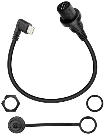 YANBORONSN 90 Degree Right Angle USB C Flush Panel Mount Extension Cable with Waterproof Cap for Car,Motorcycle,Truck Dashboard Black(0.3M/0.98FT)