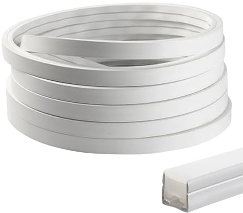 YCBTREE LED Silikon Profil Weiß 5m, Flexibles LED-Streifen Diffusor Kanal 12×12mm für Akustikpaneele mit Endkappen & Montageclips Wasserdicht Led Strip Abdeckung für Homogene Neonlicht (Weiß, 5M)