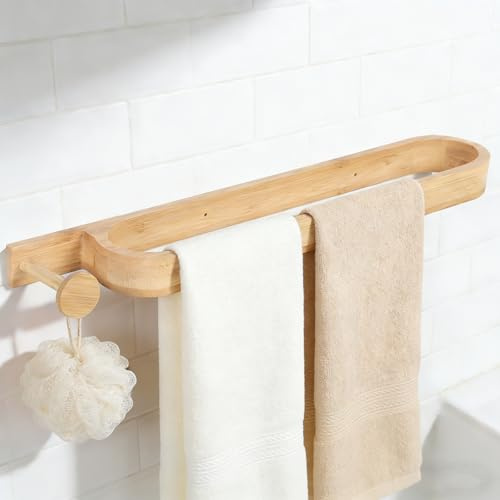Portasciugamani in bambù, 40 cm, porta asciugamani forati o incollati, porta asciugamani per ospiti, porta asciugamani per bagno, cucina, camera da letto, porta asciugamani da bagno, porta asciugamani