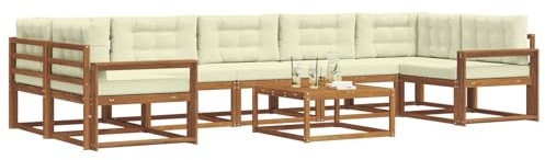 vidaXL Outdoor-Sofagarnitur mit Kissen 8 pcs Natur und Creme, Ecksofa-Set aus Akazienholz, modernes Gartenmöbel, Flexibles modulares Sitzen für Terrasse und Hinterhof-Lounge, beige Stil