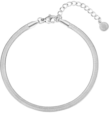 day.berlin Damen Schlangen Armband Lea, 15,5+5cm 3mm breit, 18K vergoldet | Elegante flache Schlangen Armkette für Frauen, variable Länge, 316L Edelstahl nickelfrei und wasserfest