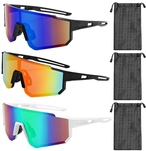 BIZOI 3 Stück Sport Sonnenbrille, Polarisiert Fahrradbrille, UV400 Schutz Schnelle Brille Rave, Sportbrille Sonnenbrille für Jungen Mädchen Outdooraktivitäten Radfahren Fahren Laufen Golf