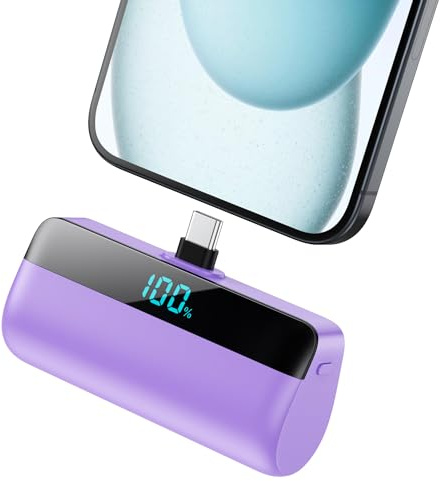 Feob Batterie Externe pour iPhone 17/16/15 Series, Upgrade 5200mAh PD 3A Charge Rapide USB C Power Bank avec Écran LCD Chargeur Portable Compatible avec iPhone 17/16/15, Samsung, Huawei etc - Violet