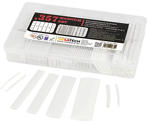 ISOLATECH 357-tlg Magnum Schrumpfschlauch unbeschriftet Transparent Set Box Weiß 2:1 ohne Kleber