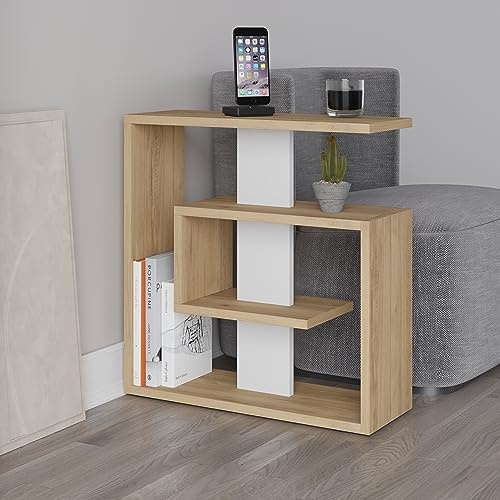 Hocuspicus | Saly Holz Beistelltisch | Moderner Couchtisch, Sofatisch, Kaffeetisch für Wohnzimmer, Büro, Schlafzimmer | 57 x 55 x 20 cm | Weiß-Eiche