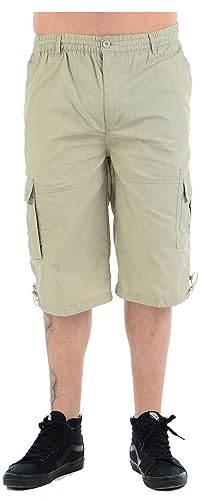 Mens Plain Shorts & 3/4 Three Quarter Length Shorts Cargo Combat Casual Summer Beach Poly Cotton 6 Pockets Work Short & ¾ Shorts Elasticated Waist Lightweight Pants Plus Big Sizes S-5XL