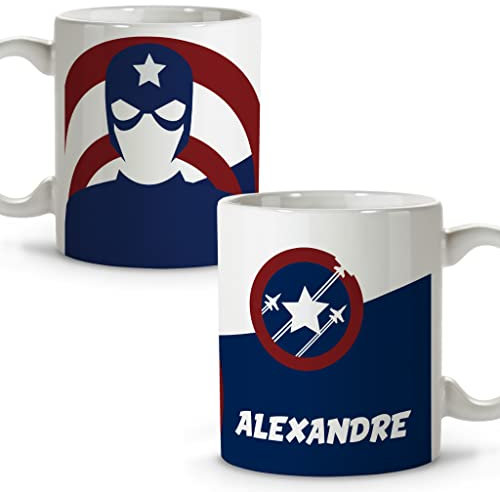 LolaPix Taza Superhéroes Personalizada con Nombre. Regalo Friki. Varios Diseños y Colores Interior. Capacidad 330ml cerámica