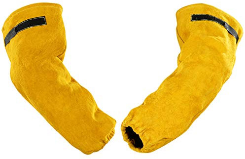 QeeLink Leder Schweißarbeitsärmel für Männer & Frauen | Rindsleder & Antihaftbeschichtung | Hitze- & Flammbeständiger Armschutz Garten Ärmel, 1 Paar