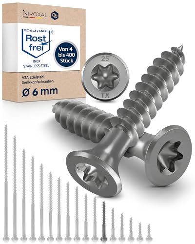 NietFullThings Stainless Steel Torx Countersunk Head Wood Screws, M6 x 45mm, 6mm, 25 Pieces, 12mm Head, TX25 Drive, Partially Threaded, V2A 6mm Thick, 45mm Length