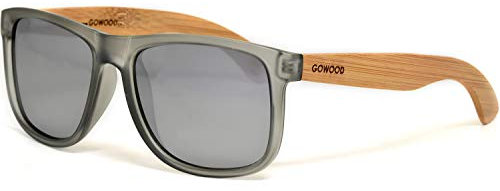 Sonnenbrille Herren und Damen Holz | Premium polarisiert Bambus Holzbügel mit Matt Grau Acetatrahmen | Geschwärzte Holzbrille UV400 Gläser | Damen & Herren Sonnenbrille UV Schutz | (silber)