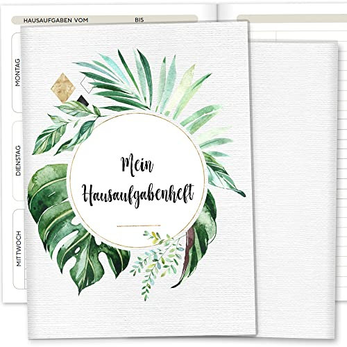 OLGS Hausaufgabenheft Hülle Tropical Green inkl. Heft Schulheft Schutzhülle Umschlag Geschenkidee Einschulung Grundschule (ohne Personalisierung, Tropical Green 08)