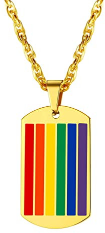 Suplight Halskette 18k vergoldet Dog Tag Anhänger mit LGBT Pride Regenbogen Emaille Homosexuell Modeschmuck + 55cm Singapurkette für Männer Frauen Unisex