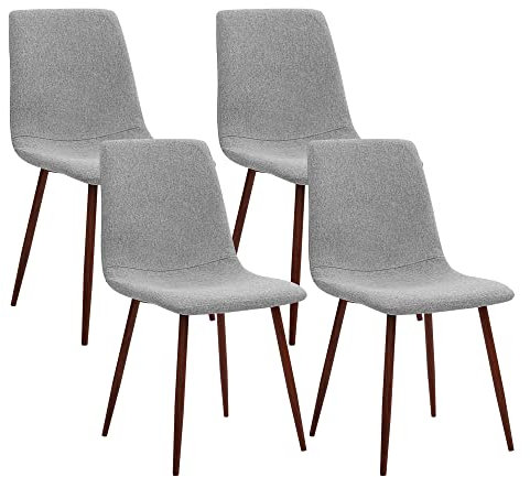 CangLong 4er-Set Esszimmerstühle, Retro-Polsterstühle für Küche und Esszimmer, Esszimmerstuhl aus modernem Gewebe mit Metallbeinen, Grau