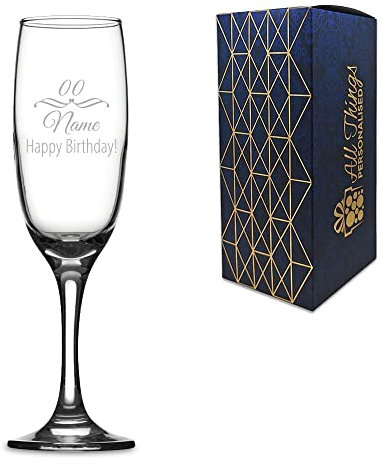 Personalised Engraved Novelty Champagne Flute with Fancy Birthday Design, Gift Boxed, Personalise for Any Birthday