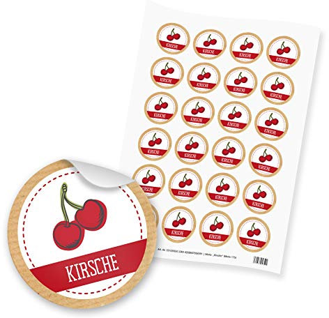 itenga 24x Sticker Aufkleber Kirsche Marmelade Konfitüre Likör Etikett für Einmachgläser Weckgläser