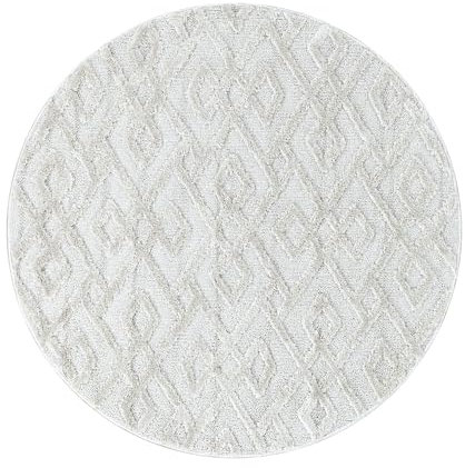 Teppich Wohnzimmer Hochflor Shaggy 3D Retro Design 160 cm Rund Creme - für Schlafzimmer Esszimmer Küche Boho 20 mm Florhöhe Extra Weich Flauschig Pflegeleicht
