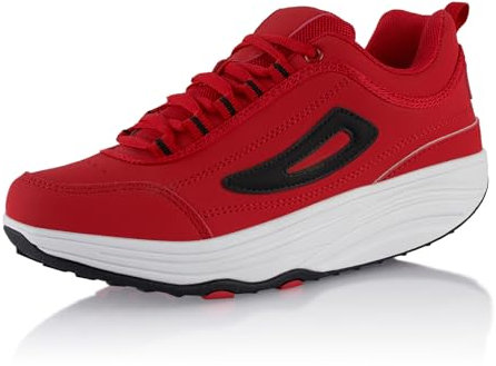 Fusskleidung® Damen Herren Sneaker Abrollsohle Sportschuhe leichte Gesundheitsschuhe Rot Weiss Dunkelgrau EU 45