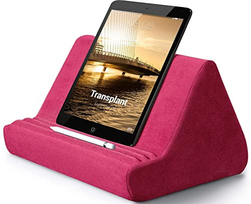Soft Tablet Stand Pillow with Pocket,Tablet Cushion Stand,Adjustable 3 Viewing Angle,Lazy Holder Stand for Bed Sofa,Compatible with iPads Tablets eReaders Smartphones Books Magazines(Rose red)