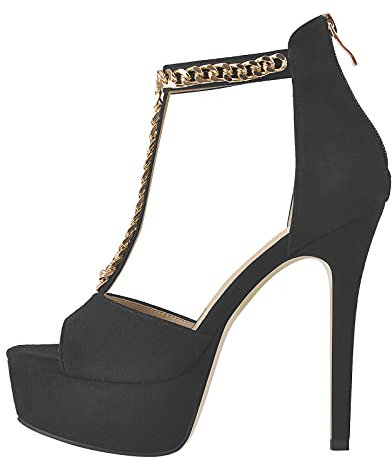 Only maker Plattform T-Straps Sandals Ankle Straps Peep Toed High Heels Stilettos Faux Suede Sexy Pole dance Shoes Schwarz EU 39