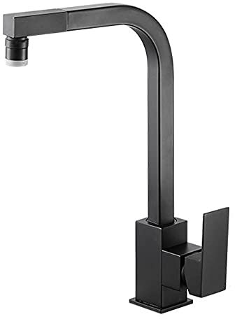 Kitchen Taps with Pull Out Spray Brass Telescopic Rotatable Hot and Cold Square Kitchen Mixer Sink Tap-Black