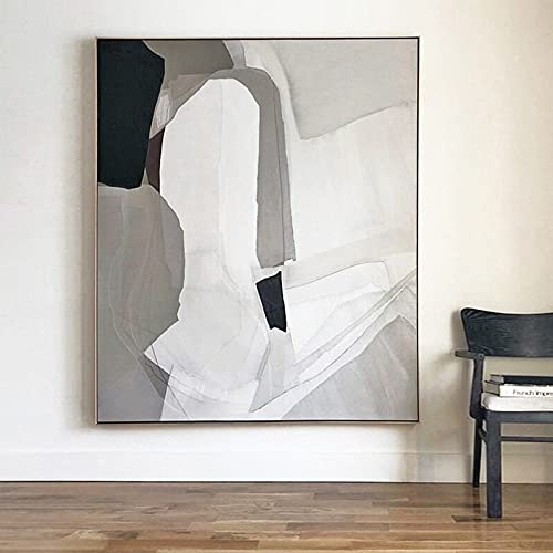 MWMG Ölbilder Auf Leinwand Handgemalt,Kreativer Stil Grau Weiß Farbblock Textur Vertikale Große Ölgemälde Kunst Moderne Abstrakte Kunstwerk Leinwand Wandkunst Gemälde Wohnzimmer Schlafzimmer Wohnku