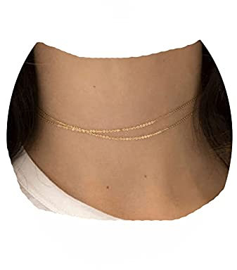 Yheakne Collana a catena a strati Boho Collana a catena girocollo in oro a doppio filo Collana minimalista moderna Gioielli per donne e ragazze (oro)