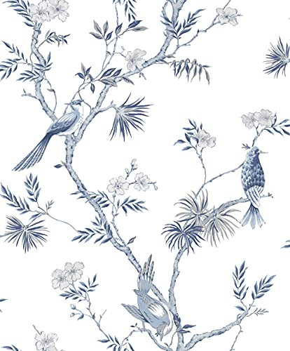 Galerie G78489 Secret Garden Classic Bird Trail Wallpaper, White/Blue, 10m x 53cm