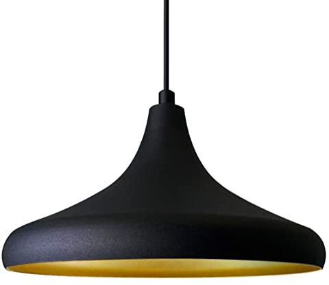 bamyum Champion Hängelampe Schwarz Gold Metall Ø26cm, Pendelleuchte Schwarz Gold, Lampenschirm Hängelampe Esstisch Wohnzimmer Hängelampe Industrial Vintage, Pendelleuchte Esstisch, Küchenlampe Hängend