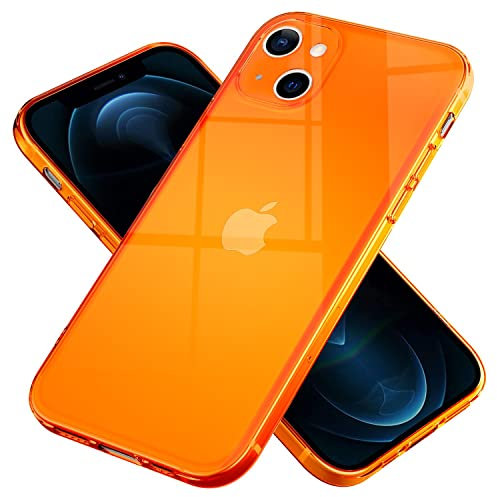 NALIA Claro Cover Neón Compatible con iPhone 13 Funda, Transparente Colorido Silicona Carcasa Protectora Translucido, Delgado Case Resistente Estuche Flexible Cubierta Robusta Bumper, Color:Naranja