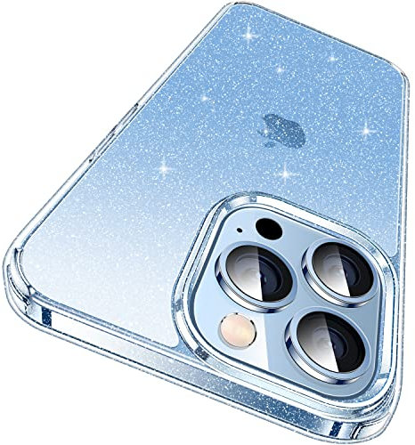 CASEKOO Crystal Clear für iPhone 13 Pro Max Hülle, [Nie Vergilbung] [Unzerstörbarer Militärschutz] Stoßfeste Kratzfeste Schutzhülle Dünne Handyhülle Transparent Case - Glitzer
