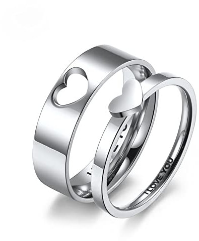 Yifnny Passende Ringe für Paare, Paar Herzringe Set Paarringe I LOVE YOU Passende Herz Versprechensringe für Sie und Ihren Verlobungs Ehering (Herrengröße 7 & Damengröße 6)