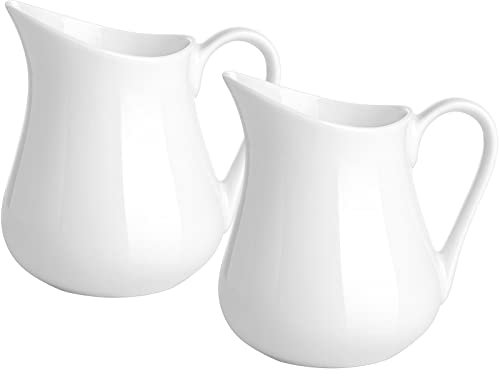 Gurygo Lot de 2 pichets à crème avec poignée, petit pichet classique en porcelaine fine, pour café et lait, lot de 2