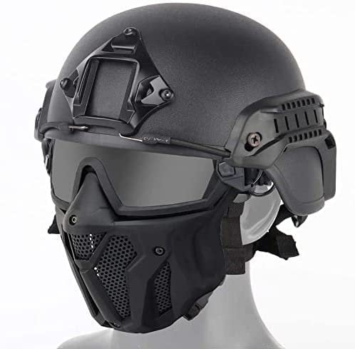 Taktischer PJ Airsoft Fast Helm und Vollgesichtsschutz Maske Set,mit Abnehmbarer Antibeschlagbrille für Paintball CS
