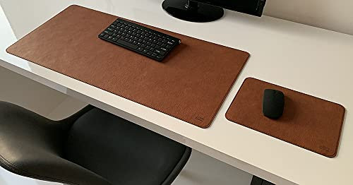 PM Schreibtischunterlage Just Leder cognac braun 80x38cm mit Mauspad Naht braun (Schwarz)