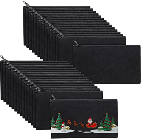 GOYADA 30 Stück DIY Stoff Federmäppchen, Federmäppchen zum Bemalen, DIY Personalisiertes Federmäppchen, Stofftasche mit Reißverschluss für Schule, Make-up, Büro 21 x 12 cm, Schwarz